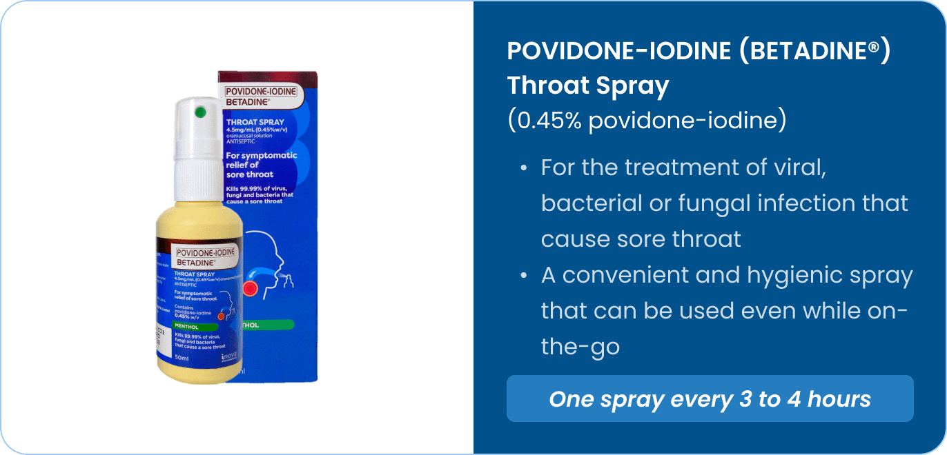 Povidone Iodine BETADINE Throat Spray Bottle and Box