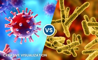 Microscopic view of viruses versus bacteria