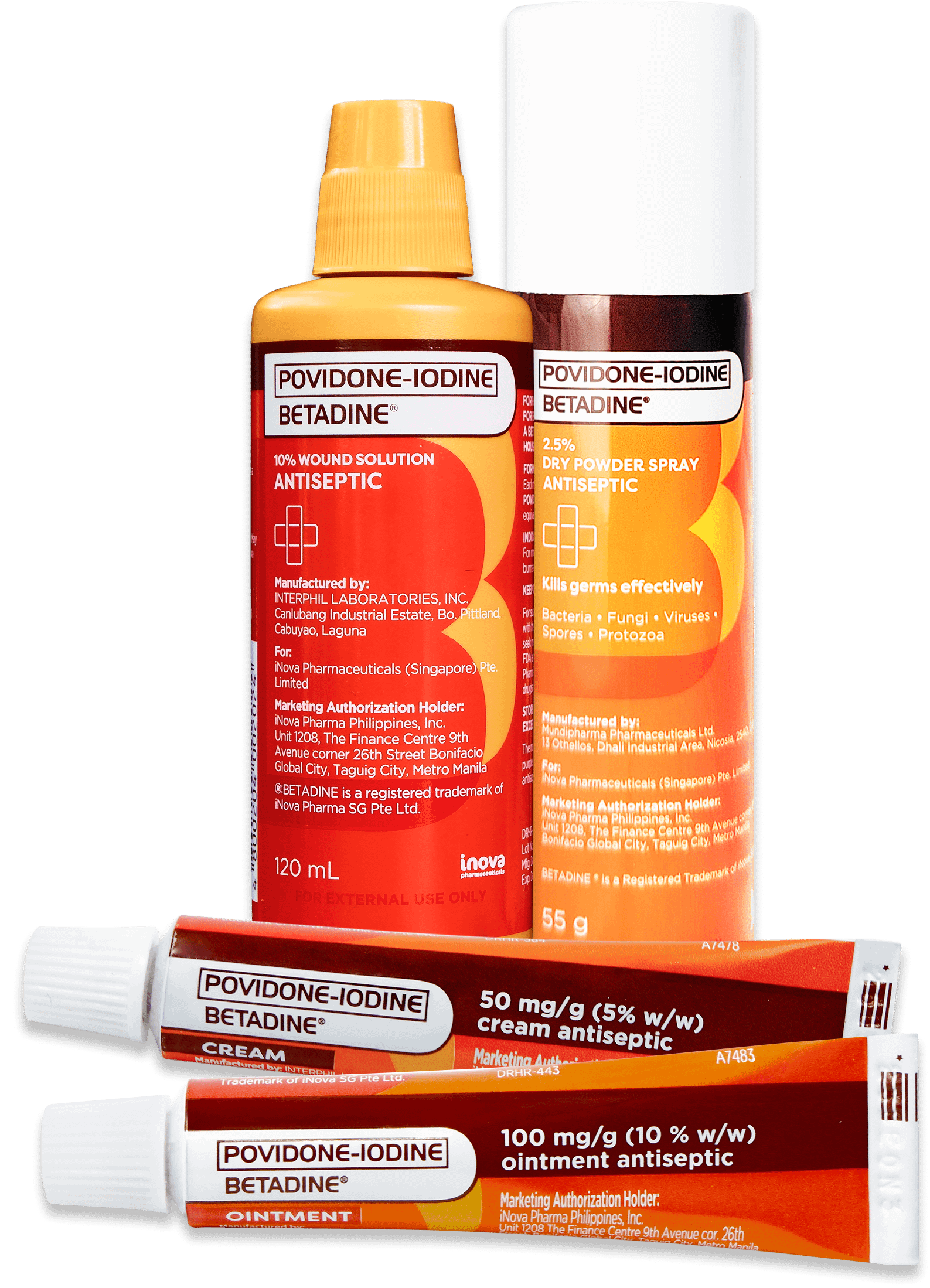Betadine Wound Care Products - Wound Solution, Dry Powder Spray, Ointment and Cream